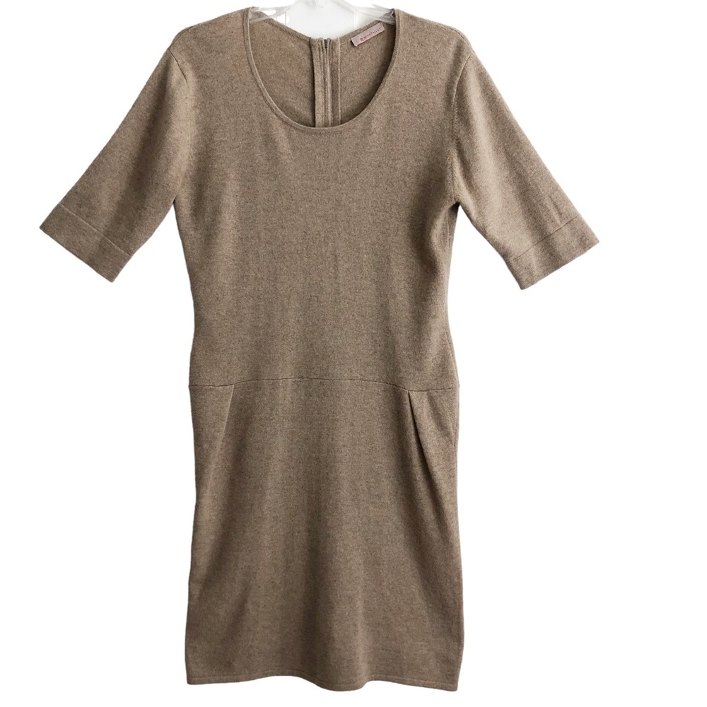 Maison Montagut Parisian Tan Cashmere Short Sleeve Sweater Dress L